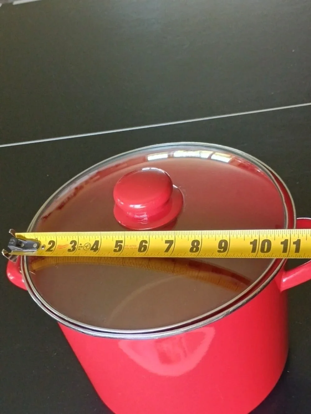 Red Enamel Stockpot with Glass Lid - Classic Cookware Canning Soup 10+Quart